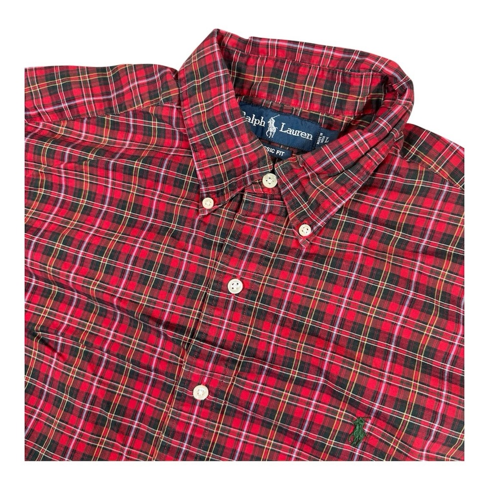 Ralph Lauren Red and Black Plaid Casual Button Down Shirt